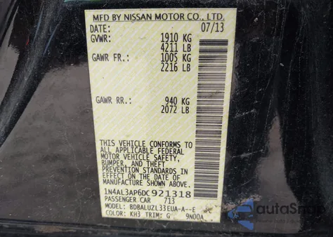 2013 Nissan Altima 2.5 Sv from USA, damaged, VIN 1N4AL3AP6DC921318